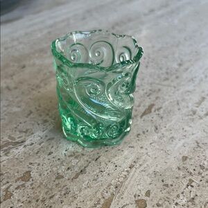 Vintage Green Glass Holder with S Swirl